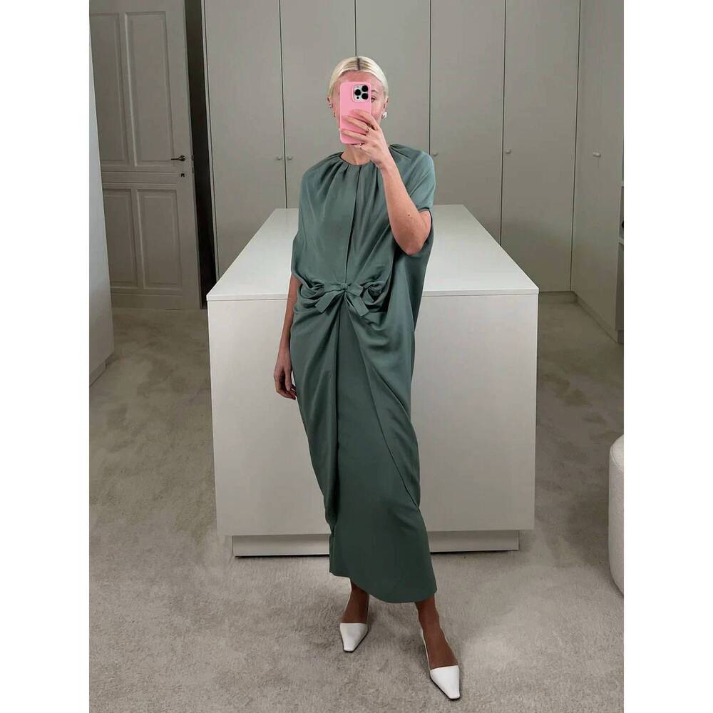 NEW BERNADETTE giselda satin crepe dress in sage green